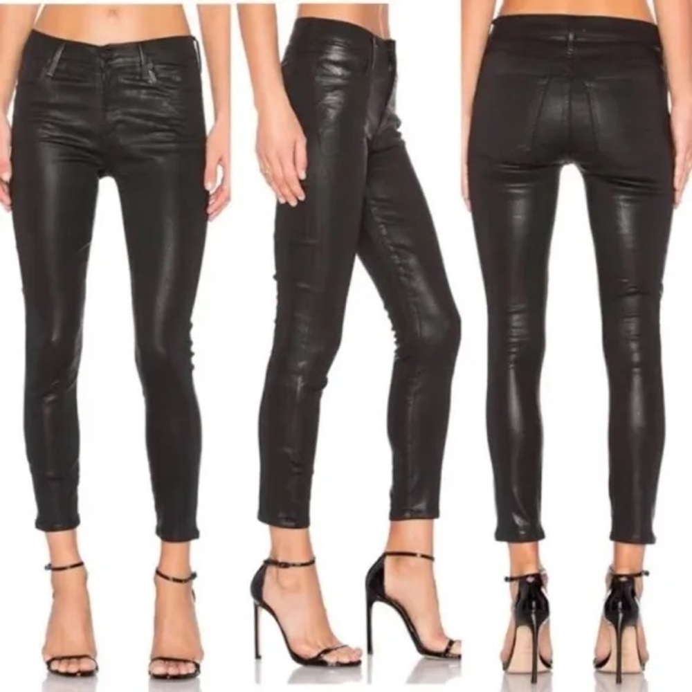 Agolde Black Waxed Finish Cotton Spandex Skinny Jeans Jeggings Size 24